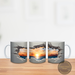 Personalized beach sunset cup with custom name or message. Ocean waves and sunset design on a coffee mug.
